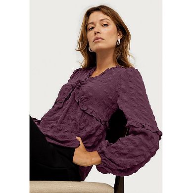 Ellos Plus Size Ruffle Trim V-Neck Babydoll Blouse