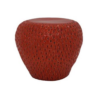 Oriha 18 Inch Plant Stand Garden Stool, Strawberry, Dotted, Red Ceramic