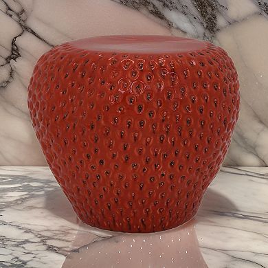 Oriha 18 Inch Plant Stand Garden Stool, Strawberry, Dotted, Red Ceramic