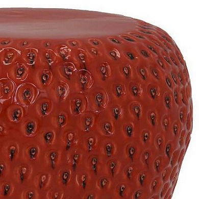 Oriha 18 Inch Plant Stand Garden Stool, Strawberry, Dotted, Red Ceramic