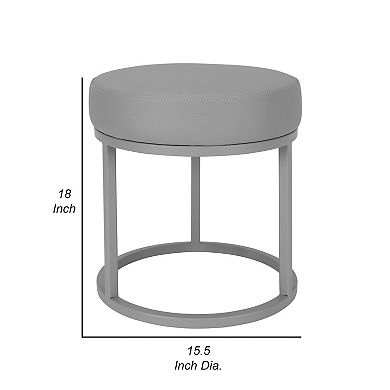 Tane 18 Inch Accent Stool, Modern Round Padded Seat, Gray Faux Leather