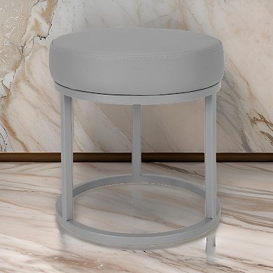 Tane 18 Inch Accent Stool, Modern Round Padded Seat, Gray Faux Leather