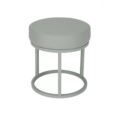 Tane 18 Inch Accent Stool, Modern Round Padded Seat, Gray Faux Leather