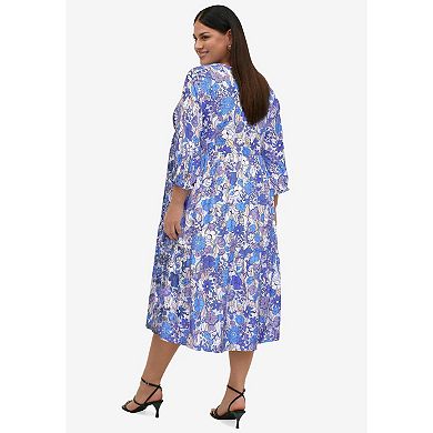 ellos Plus Size V-Neck Tiered Midi Dress