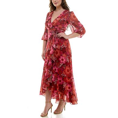 Plus Size Maison Tara Faux Wrap Ruffle Maxi Dress