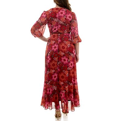 Plus Size Maison Tara Faux Wrap Ruffle Maxi Dress