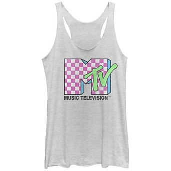 Juniors' MTV Pink Checkers Print Logo Racerback Tank Top