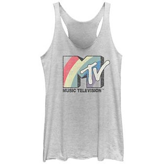 Juniors' MTV Vintage Rainbow Print Logo Racerback Tank Top