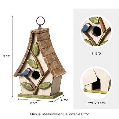 Glitzhome 9.5''h Hanging Bird House, Wooden Birdhouse For Outdoor Patio Garden