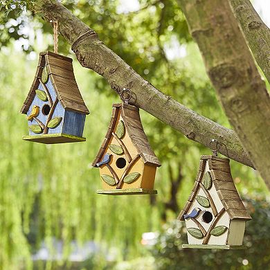 Glitzhome 9.5''h Hanging Bird House, Wooden Birdhouse For Outdoor Patio Garden