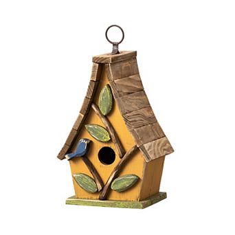 Glitzhome 9.5''h Hanging Bird House, Wooden Birdhouse For Outdoor Patio Garden