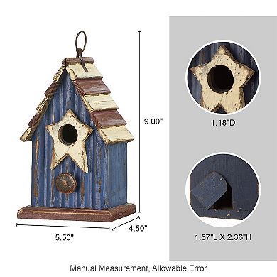 Glitzhome 9" H Rustic Patriotic Wooden Decorative Bird House