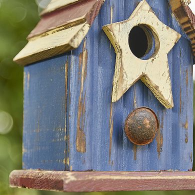 Glitzhome 9" H Rustic Patriotic Wooden Decorative Bird House