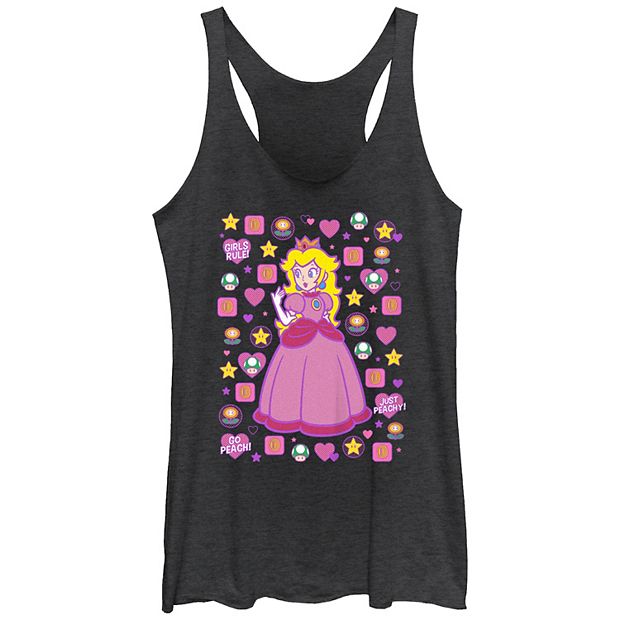 Juniors' Nintendo Super Mario Bros Princess Peach Icons Racerback Tank Top, Girl's, Size: Large, Black Heather