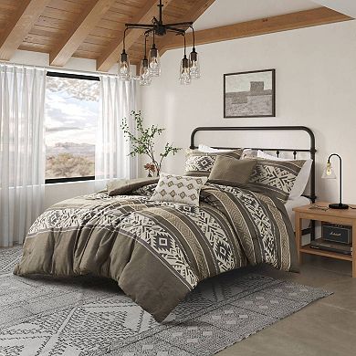 Madison Park Stacia 5-Piece Stripe Herringbone Comforter Set with Throw Pillows