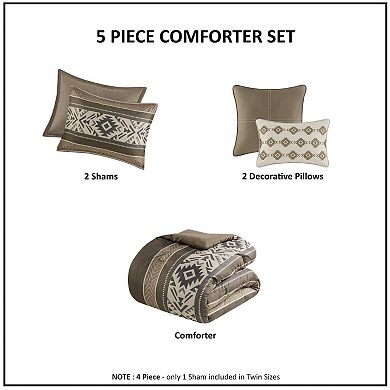 Madison Park Stacia 5-Piece Stripe Herringbone Comforter Set with Throw Pillows