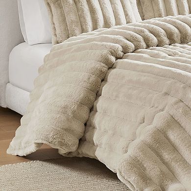 Madison Park Jasmine 3pc Ultrasoft Faux Fur Ribbed Midweight Comforter Set