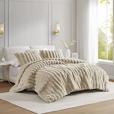 Madison Park Jasmine 3pc Ultrasoft Faux Fur Ribbed Midweight Comforter Set
