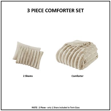 Madison Park Jasmine 3pc Ultrasoft Faux Fur Ribbed Midweight Comforter Set