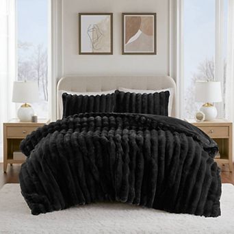 Madison Park Jasmine 3 pc Ultrasoft Faux Fur Ribbed Midweight Comforter Set