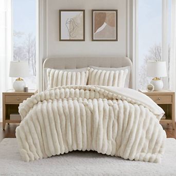 Madison Park Jasmine 3 pc Ultrasoft Faux Fur Ribbed Midweight Comforter Set