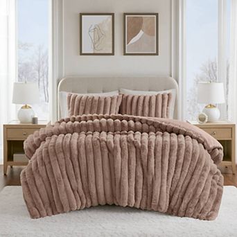 Madison Park Jasmine 3 pc Ultrasoft Faux Fur Ribbed Midweight Comforter Set