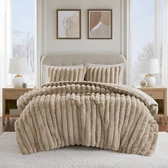 Madison Park Jasmine 3 pc Ultrasoft Faux Fur Ribbed Midweight Comforter Set