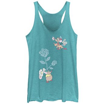 Disney's Cinderella Jaq And Gus With Flowers Juniors' Racerback Tank Top