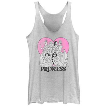 Disney's Princess Tiana, Ariel, Mulan, Cinderella, Belle, Aurora, Snow White & Jasmine Together Juniors' Racerback Tank Top