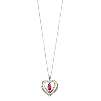 LeRose by Lexi and Rose 14k Gold & Sterling Silver Lab-Created Ruby & Lab-Created White Sapphire Heart Pendant Necklace