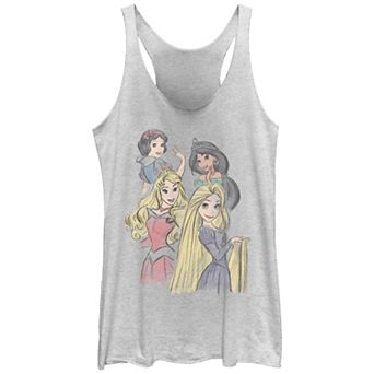 Disney's Princess Snow White, Jasmine, Aurora & Rapunzel Pencil Sketches Juniors' Racerback Tank Top