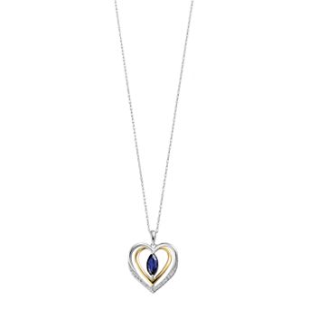 14k Gold & Sterling Silver Lab-Created Sapphire & Lab-Created White Sapphire Heart Pendant Necklace