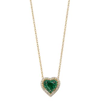 LeRose by Lexi and Rose 14k Gold Over Silver Lab-Created Emerald & Lab-Created White Sapphire Heart Pendant Necklace
