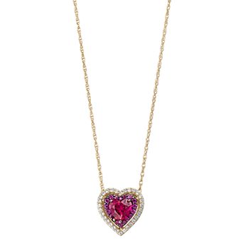 LeRose by Lexi and Rose 14k Gold Over Silver Lab-Created Ruby & Lab-Created White Sapphire Heart Pendant Necklace