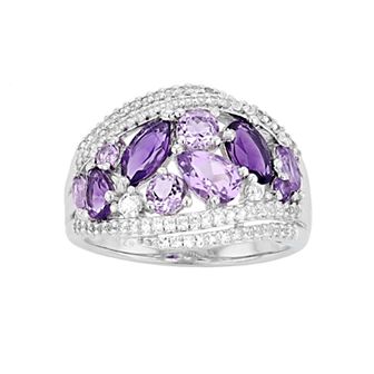 Sterling Silver Amethyst & Lab-Created White Sapphire Cluster Ring