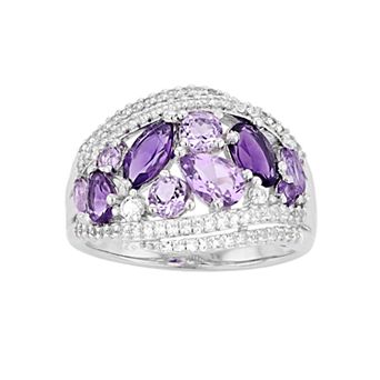 LeRose by Lexi and Rose Sterling Silver Amethyst & Lab-Created White Sapphire Cluster Ring