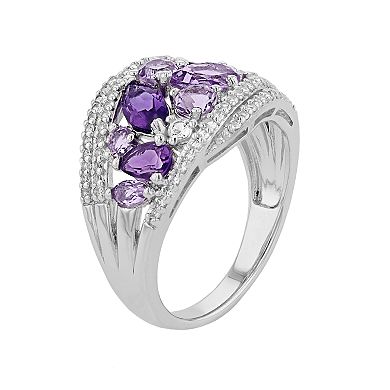 LeRose by Lexi and Rose Sterling Silver Amethyst & Lab-Created White Sapphire Cluster Ring