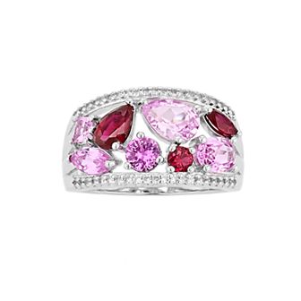 Sterling Silver Lab-Created Ruby Lab-Created Pink Sapphire & Lab-Created White Sapphire Cluster Ring