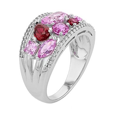 Sterling Silver Lab-Created Ruby Lab-Created Pink Sapphire & Lab-Created White Sapphire Ring
