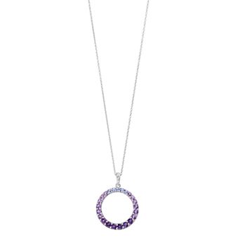 LeRose by Lexi and Rose Sterling Silver Amethyst Tanzanite & Lab-Created White Sapphire Open Circle Pendant Necklace