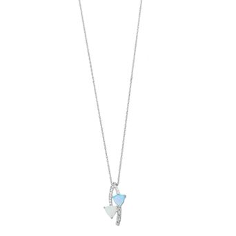 Sterling Silver Lab-Created Opal & Lab-Created White Sapphire Drop Pendant Necklace