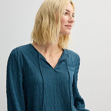 Women's Nine West Long Sleeve Textured Keyhole Top