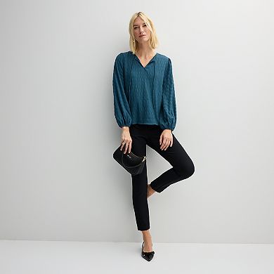 Women's Nine West Long Sleeve Textured Keyhole Top