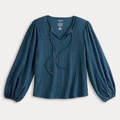 Women's Nine West Long Sleeve Textured Keyhole Top