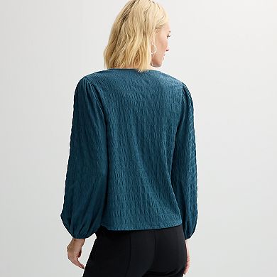 Women's Nine West Long Sleeve Textured Keyhole Top