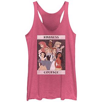 Disney's Princess Ariel, Tiana, Rapunzel, Snow White, Aurora, Belle & Moana Kindness And Courage Juniors' Racerback Tank Top