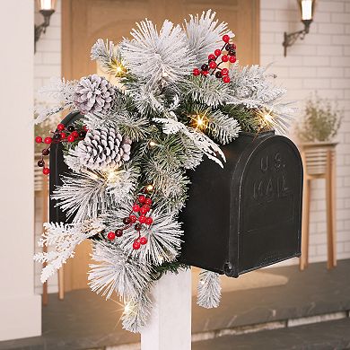 PULEO INTERNATIONAL 36-in. Pre-Lit Flocked Artificial Pine Mailbox Cover