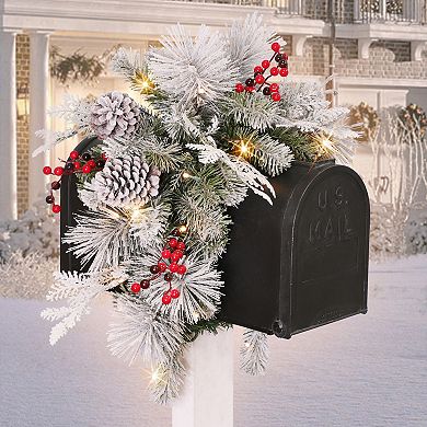 PULEO INTERNATIONAL 36-in. Pre-Lit Flocked Artificial Pine Mailbox Cover