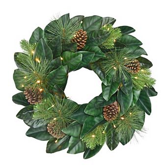 PULEO INTERNATIONAL 24 in Pre-Lit Artificial Magnolia Wreath