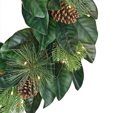 PULEO INTERNATIONAL 24-in. Pre-Lit Artificial Magnolia Wreath